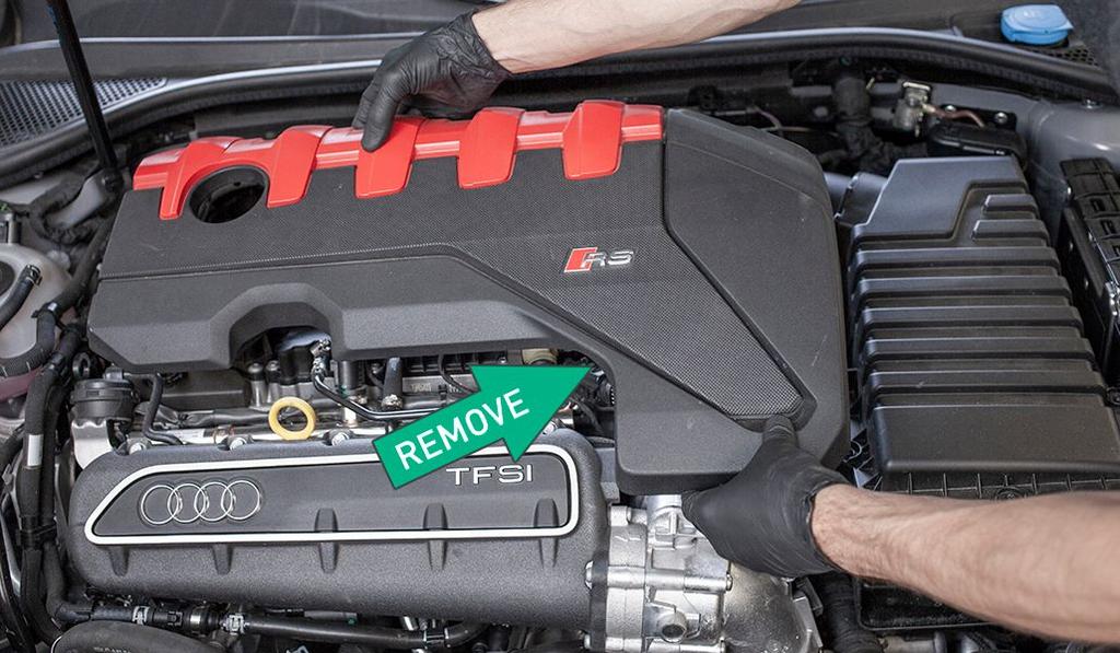 Carefully remove the engine cover by pulling