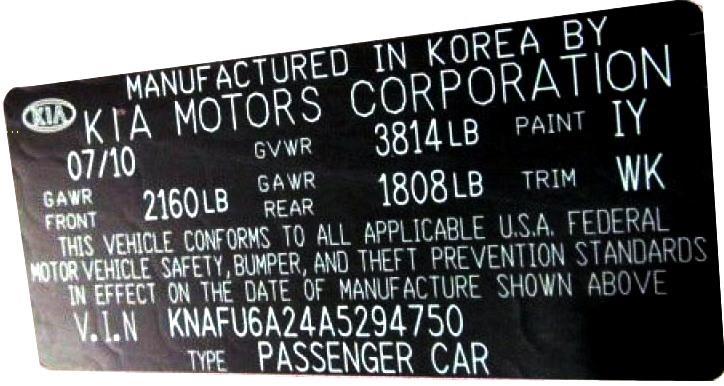 Kia The Color Codes for Kia Vehicles are found in numerous locations on the vehicle.. Drivers side door Jamb.