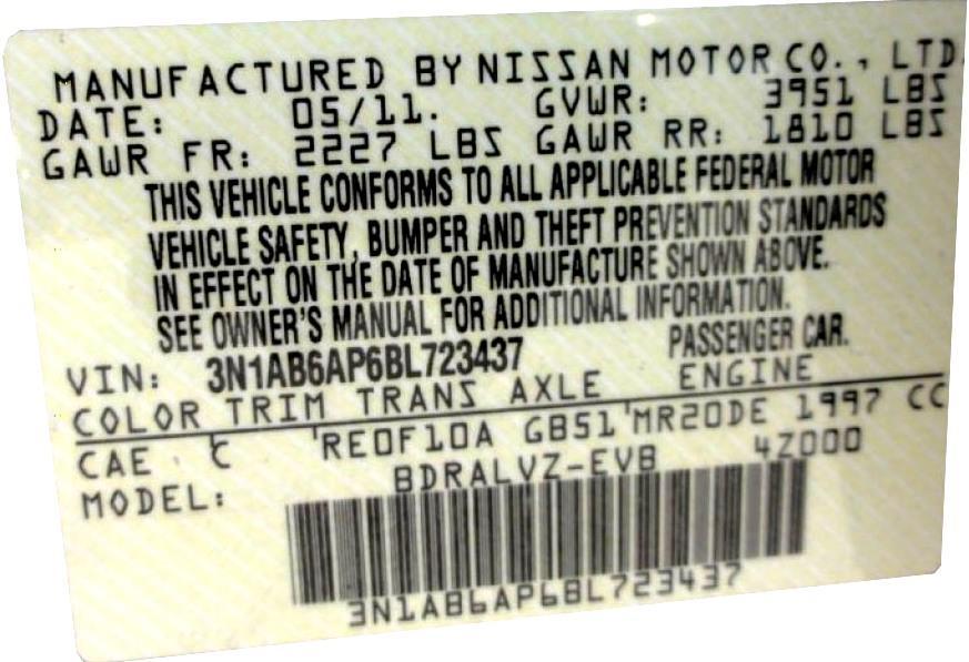 Nissan The Color Codes for Nissan Vehicles are found in numerous locations on the vehicle.. Drivers side door Jamb.. Engine compartment firewall.