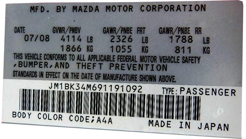 Mazda The Color Codes for Mazda Vehicles are found in numerous locations on the vehicle.