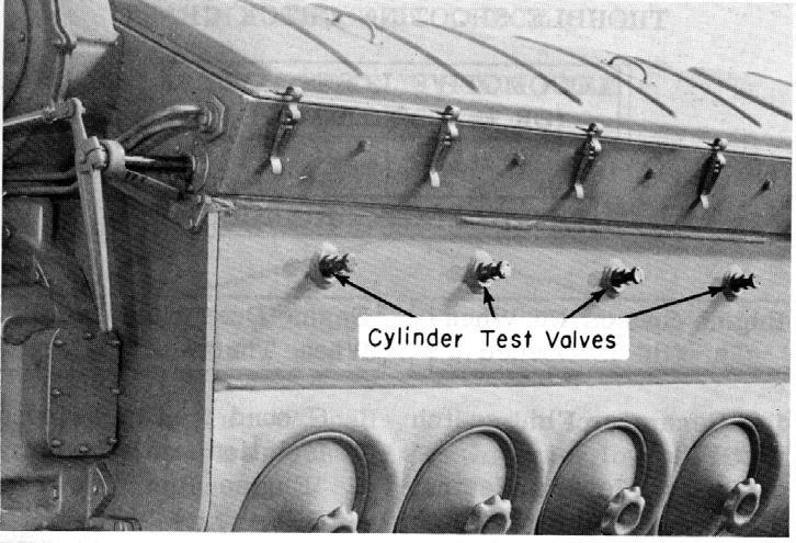 Cylinder Test Valves Each cylinder is equipped with a test valve for the purpose of testing for fuel or water accumulation in the cylinders prior to starting an engine that has been shut down for a