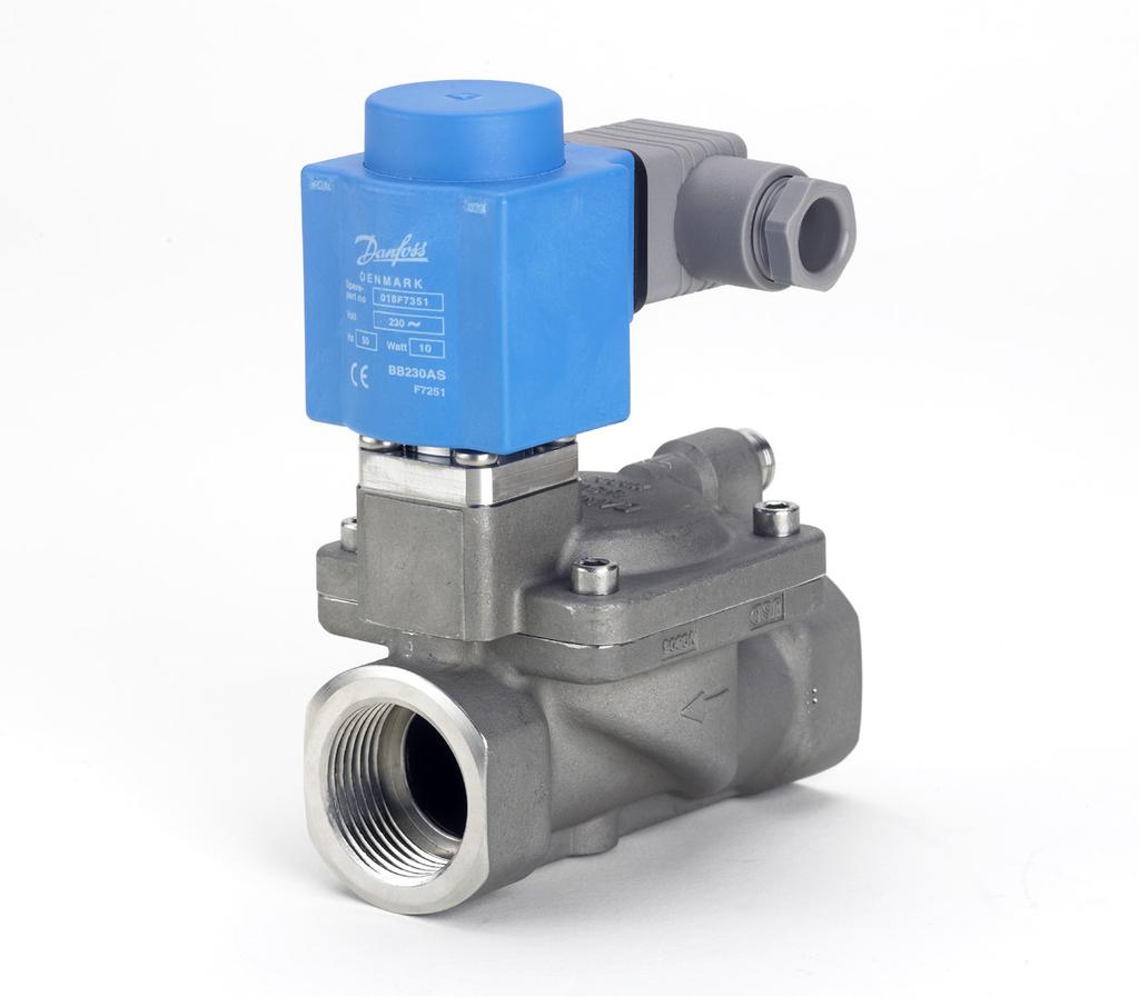 Data sheet Servo-operated 2/2-way solenoid valves with isolating diaphragm Type EV222B EV222B is an indirect servo-operated solenoid valve programme for use in connection with contaminated or