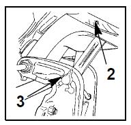 24) Grease two nipples on engine transom brackets (2) until grease emerges from bottom of pillar (4) one squeeze 25) Release, unscrew fully, and grease light board arm clamps.