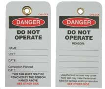 DANGER TAGS - DO NOT OPERATE - Can be ripped Durable Polymaterial resist water and grease Size 140 x 75 mm - 8 mm grommet fits most padlocks Customised versions can be supplied SDT-1-5B Do Not