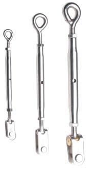 INDUSTRIAL FITTINGS Turnbuckles Eye-to-Eye T-316 Stainless Tubular Turnbuckles Check Nut Locking with welded, wire formed eyes. B A Specifications & Data TYPE MAX WIRE THREAD APPROX.