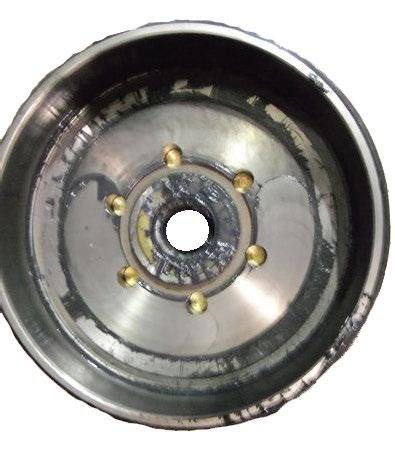 Excess grease can coat the brake pads, magnets and the braking surfaces inside of the hubs (Fig. 8 and Fig. 9). Fig. 10 shows a hub that has grease on the spindle only. This is acceptable.
