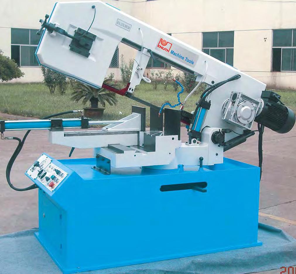 Semi-Automatic swivelling Miter Band Saw SBS 230 High Precision and Low Cost with bilateral swivel frame for cutting tubes, beams and profile sections an easy to operate, highly accurate miter