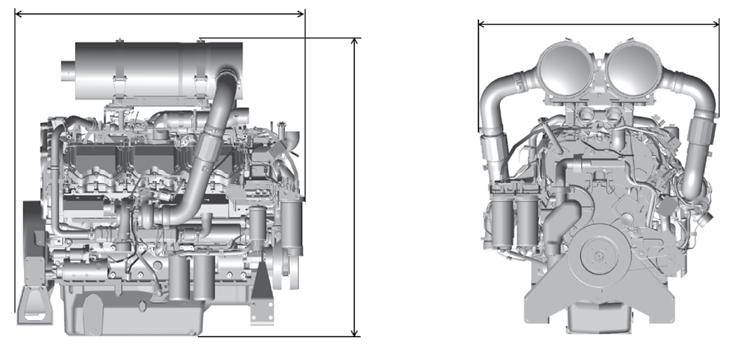 Clean Emissions Module Aftertreatment Engine-mounted Configuration () Length 89 mm (7.6 in) () Width 58 mm (60. in) () Height 886 mm (74.