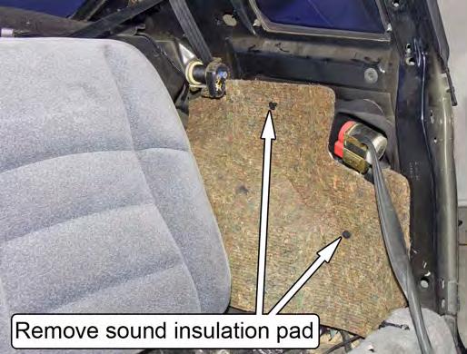 Some effort may be required to pull the plastic side panels free from the B-Pillar. 15. Pull the carpet up and away from each corner of the floor pan. 16.