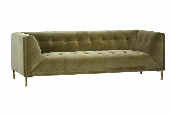 JENSEN SOFA Hardwood construction - Metal legs in brushed brass finish - Polyester upholstery - Seat height 18" SIZE Length: 90 Depth: 39 Height: 26 DOV8579 DOV259 $995.