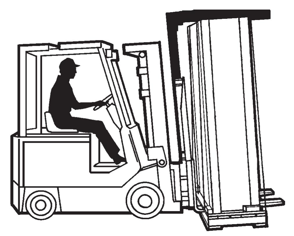 Handling one- and two-door enclosures using a standard forklift with an overhead clamping device See Figure 1 and follow procedures listed below. 1. Spread the forks to maximum distance or as dictated by the skid width.