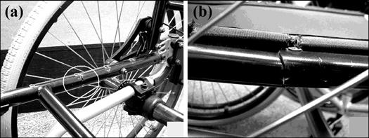 1265 LIU et al. Evaluation of ultralight manual wheelchairs Figure 13. Fracture at middle of tube in seat plane of Invacare A4. (a) Medial and (b) lateral view.