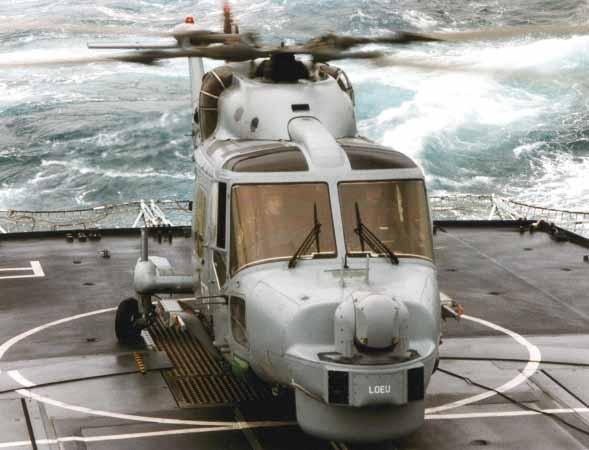 Super Lynx 300 operates from corvette sized ships in adverse weather conditions and high sea states by day and night: Fully marinised airframe for the