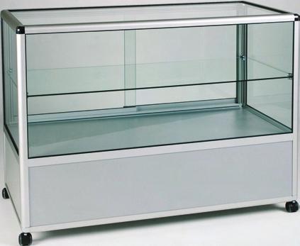 All the showcases and counters are available as standard using a matt silver anodised profile complemented with standard grey infills, or if required, a range of timber