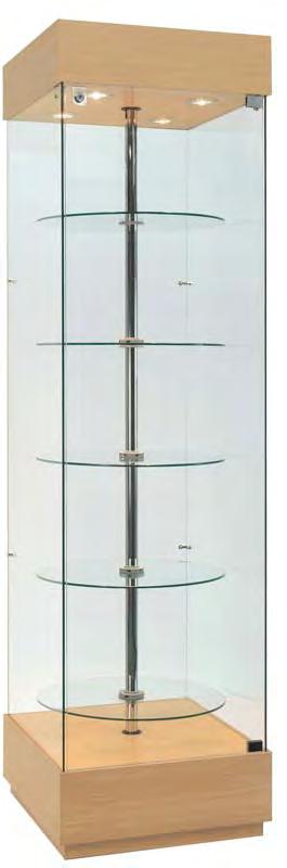 SR7 Size w x d x 2000mm h Square rotary showcase 5 adjustable circular rotating glass shelve