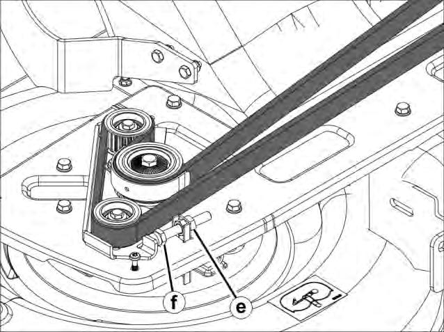 (h). Replacing toothed belt 125 cm Disassemble the mowing implement. Remove the V-belt.