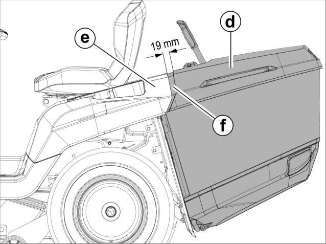 Release the screws (a) and adjust the distance between the seat console (e) and the first edge of the box cover (d) to 19 mm. 6.