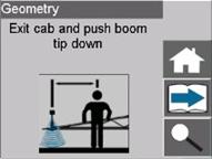 Exit the cab and with one fluid motion push the left boom tip approximately two (2) feet toward the ground (Do not contact the ground