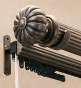 2", 2¼" or " wood poles available Not available with C-rings Pinch pleat or Ripplefold -style carriers available; 80%, 100% or 120% fullness Track and brackets available in Bronze, Gold or White;