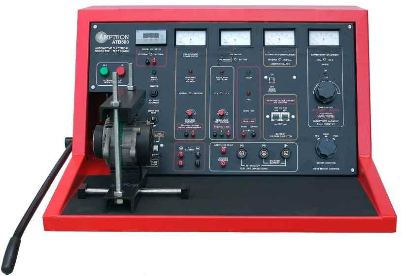 ATB600 ALTERNATOR TEST BENCH Low cost efficient electrical test bench for fleet owners, cars, LDV's etc. Battery cables outlets right hand side of bench.