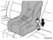 CAUTION Do not install a child restraint system on the third seat if it interferes with the lock mechanism of the second seats.