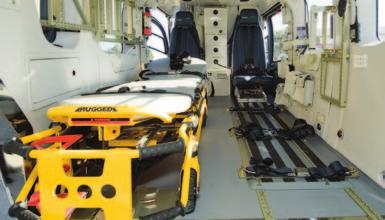 United Rotorcrafts EC145 medical interior can accommodate a single, dual, or specialty transport such as isolette, intra-aortic balloon pump, and ventricular assist device, and we offer multiple