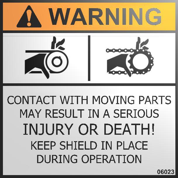 CAUSE DEATH KEEP AWAY DO NOT OPERATE WITHOUT: -All driveline, tractor and equipment shields in