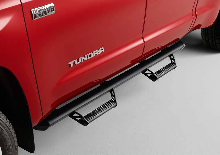 EXTERIOR BRUSHED STAINLESS STEEL STEPBOARDS Step into your cab with style and ease when you install these stepboards, composed of corrosion-resistant, high-quality stainless steel.