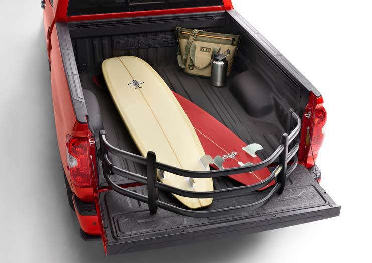 EXTERIOR BED EXTENDER 2 Truck bed not big enough? No problem. With the tailgate down, our bed extender increases bed length by two feet to fit your longboards and other bulky items.