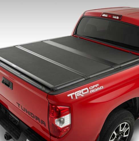 EXTERIOR TONNEAU COVER 3 Featuring a sleek trifold design, the hard tonneau cover is easy to install and remove for storage.