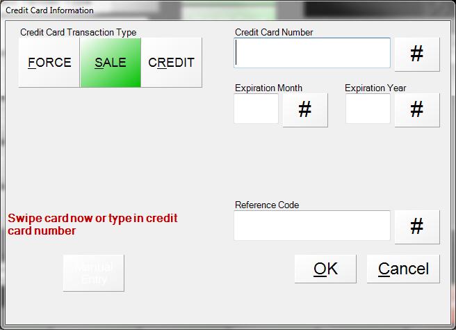 3. The window will appear where the Debit Card can be swiped, either through the MSR (attached to computer) or pinpad built in MSR (if applicable).
