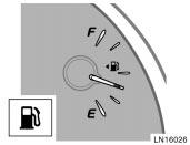 Fuel gauge If the fuel tank is completely empty, the malfunction indicator lamp comes on. Fill the fuel tank immediately. The indicator lamp goes off after driving several times.