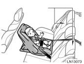 Most upright position Do not install a child restraint system on the rear seat if it interferes with the lock mechanism of the front seats.