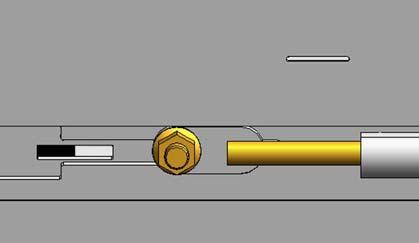 To tighten the adjuster bolt (A), turn it clockwise. The white indicator bar (B) will move inboard in the direction of arrow (E) to indicate that the draper is tightening.