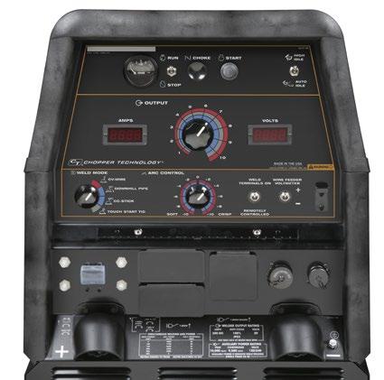 4 welding modes: CC-Stick, Downhill Pipe, CV-Wire, and Touch Start TIG. Dual digital output meters for presetting weld amps for stick, TIG or downhill pipe modes, or voltage for CV wire mode.