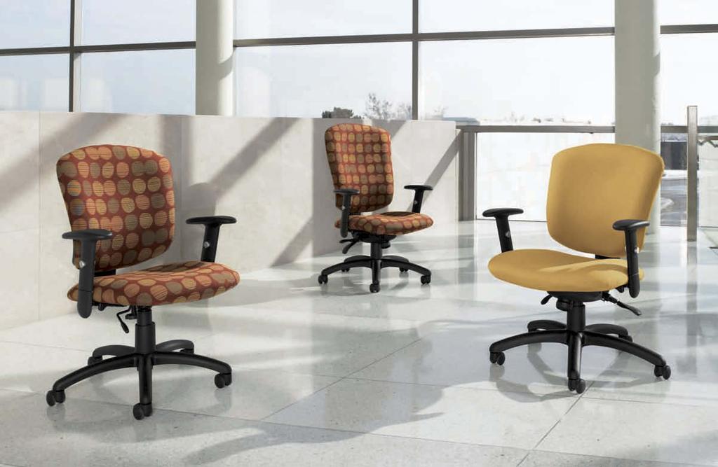 High function task seating incorporating many user adjustments that allow