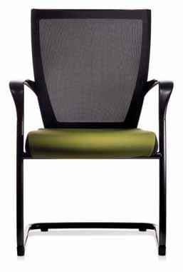 powder coated black cantilevered frame T503FU swivel communication chair with polyurethane casters - polyester mesh backrest - plastic fixed armrest - black plastic base with polyurethane casters -