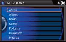 MENU button: Select options for the selected audio source. Searching for Music 1. Press MENU.