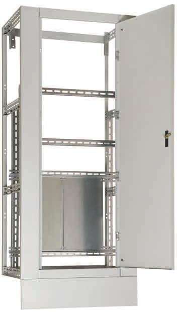 SCHO enclosures for distribution boards are constructed as dismountable framework formed by vertical posts, vertical angles, side and face tie bars, to which door, side wall panels and roof are fixed