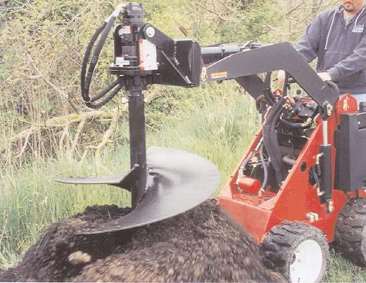 MINI-SKID LOADER EARTH AUGER DRIVE High Torque Unit Comes with Standard Single-Swing Mount Optional Full-Swivel Mount Add Hose Kit and Coupler (listed on page 10) H010PDMS Max. Auger Diameter...24 Min.