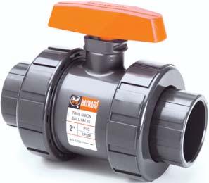 Valves and Accessories TB Series True Union Ball Valves, 1/4 to 6 PVC, Corzan CPVC Full port design Reversible PTFE seats Double o-ring stem seals Easy to service Easily automated Lockouts available