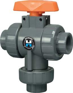 Valves and Accessories TW Series Three-Way True Union Ball Valves, 1/2 to 6 PVC and Corzan CPVC Position indicator Integrally molded bottom port PTFE seats FPM or EPDM o-rings Double o-ring stem seal