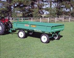 DEAN Four wheel 3 tonne capacity flat top farm trailer - with turntable on front axle, tray size 3.6m x 1.8m, on single wheels and 6.