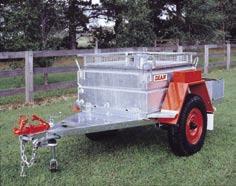 2m box trailer, fully equipped with barbecue, two gas bottles, 63 litre water tank with hand pump, cool storage bin, dry storage