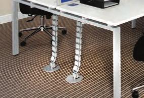 Wire cable tray drops to expose cables fitted with plastic end covers.