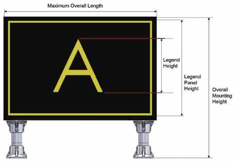 DIMENSIONS Sign Heights Sign Type Size Legend Ht. In. (cm) Legend Panel Ht. In. (cm) Overall Mounting Ht. In. (cm) L-858 Y/R/L 1 12 (30.5) 18 (45.7) 26.5 (67.3) L-858 Y/R/L 2 15 (38.1) 24 (61.0) 32.
