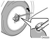 Removing wheel ornament (on some models) Loosening wheel nuts CAUTION Never use oil or grease on the bolts or nuts.