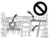 Do not put anything or any part of your body on or in front of the dashboard, lower portion of driver s side instrument panel or steering wheel pad that houses the front airbag system.