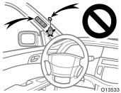 Do not attach a microphone or any other device or object around the area where the curtain shield airbag activates such as on the windshield glass, side door glass, front and rear pillars, roof side