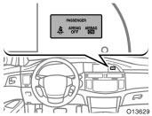 The AIRBAG ON and AIRBAG OFF indicator lights indicate the actuation of the front passenger airbag, side airbag on the front passenger seat and front passenger s seat belt pretensioner.
